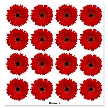 16 Red Gerbera Daisy Flower Kiss-Cut Stickers