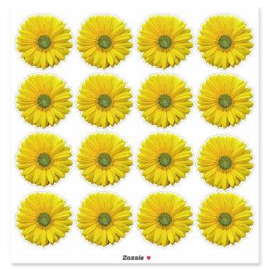 16 Yellow Gerbera Daisy Flower Kiss-Cut Stickers