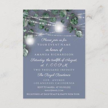 16th Bridal Shower Lights Rustic Mint Smoky Blue Invitations