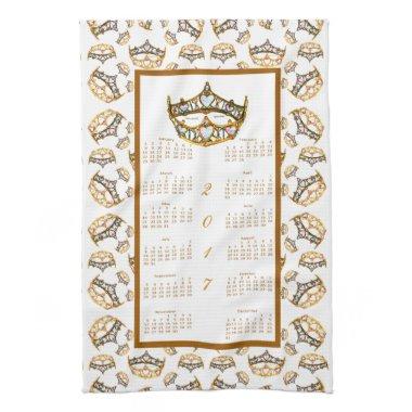 2017 Calendar gold crown tiara Kitchen Tea Towel