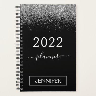 2022 Silver Black Glitter Monogram Girly Planner