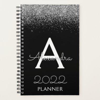 2022 Silver Black Glitter Monogram Modern Luxury Planner