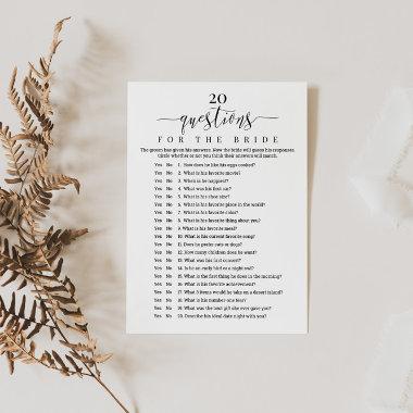 20 Questions for the Bride Bridal Shower Game Invitations