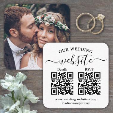 2 QR Codes Wedding Website & RSVP Square Photo Enclosure Invitations