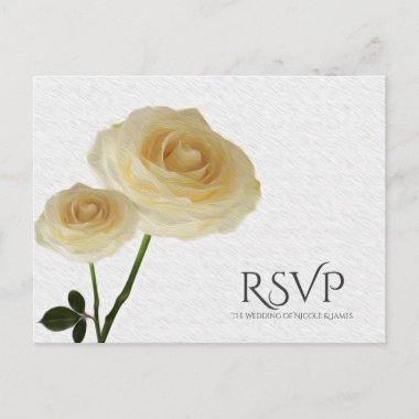 2 White Painted Roses Elegant Wedding RSVP Invitation PostInvitations