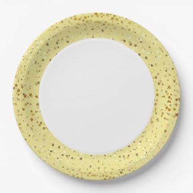 9" Paper Plates-Golden Stars Yellow Paper Plates