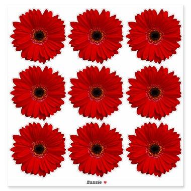9 Red Gerber Daisy Flower Kiss-Cut Stickers