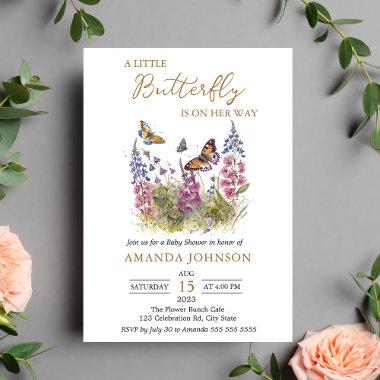 A Little Butterfly Wildflower Baby Shower Invitations