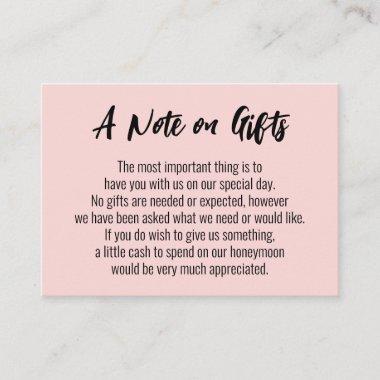 A Note on Gifts Casual Handwriting Wedding, Pink Enclosure Invitations