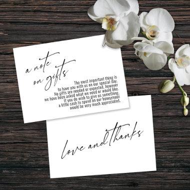 A Note on Gifts Modern Handwriting Wedding White Enclosure Invitations