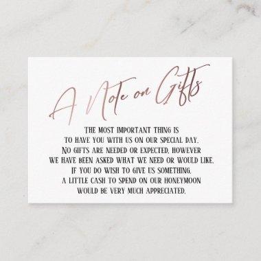 A Note on Gifts Rose Gold Handwriting Wedding Enclosure Invitations