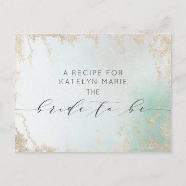 Abstract Aqua Ombre Fade with Frosted Gold Glitter Announcement PostInvitations