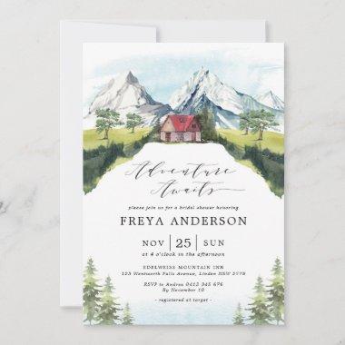 Adventure Awaits Mountain Forest Bridal Shower Invitations