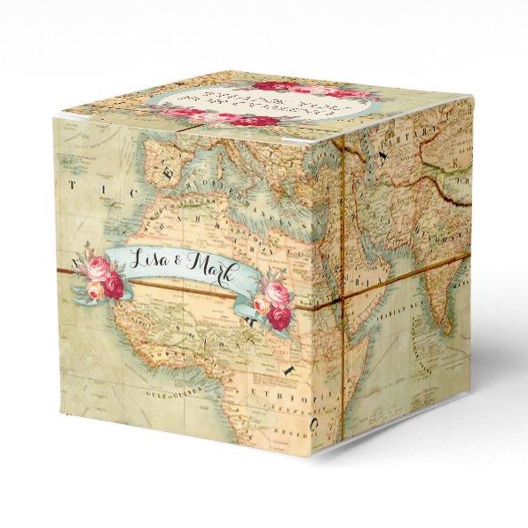 Adventure Awaits Vintage World Map Roses Favor Box