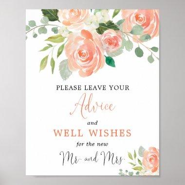 Advice and Well Wishes peach greenery bridal sign