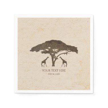 African Safari Two Giraffes & Tree Vintage Wedding Napkins