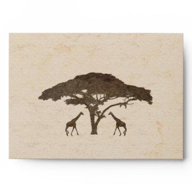 African Safari Two Giraffes Vintage Wedding Envelope