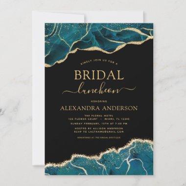 Agate Turquoise Bridal Shower Luncheon Teal Gold I Invitations