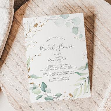Airy Greenery and Gold Leaf Bridal Shower Invitations