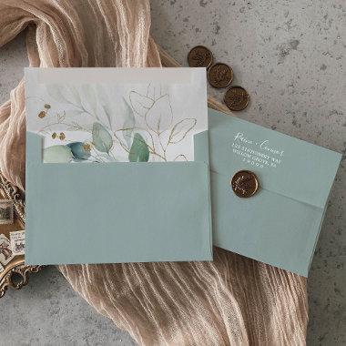 Airy Greenery and Gold Leaf Wedding Invitations Envelope