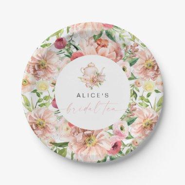 ALICE Blush Floral Bridal Shower Tea Party Brunch Paper Plates