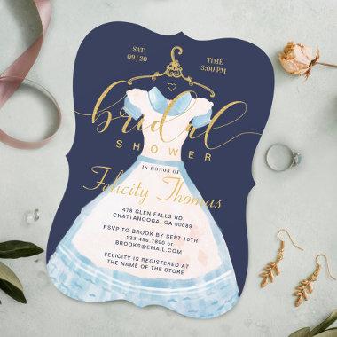 Alice In Wonderland Chic Blue Dress Bridal Shower Invitations