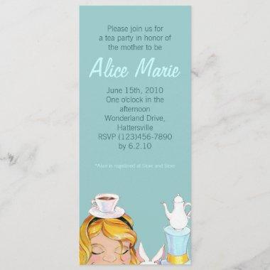 Alice's Tea Party Baby or Bridal Shower Blue Invitations
