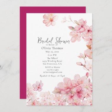 Alluring Pink Cherry Blossom Flowers Bridal Shower Invitations