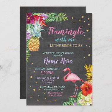 Aloha Bridal Shower Flamingo Chalk Gold Invite