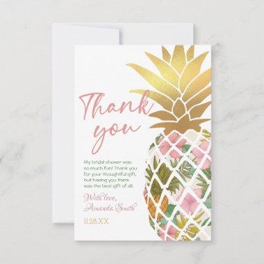 Aloha Tropical Pineapple Gold Leaf Bridal Shower Thank You Invitations
