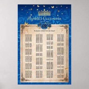 Alphabetical Royal Blue and Gold Roses Seating Poster