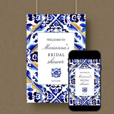 Amalfi Vietri blue tile bridal shower welcome sign