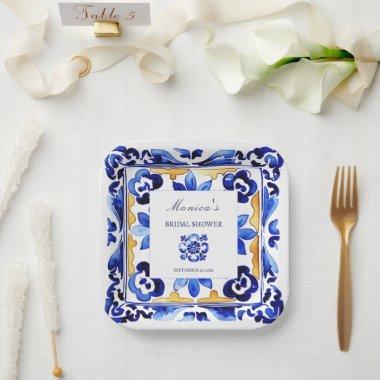 Amalfi Vietri Italian blue tiles bridal shower Paper Plates