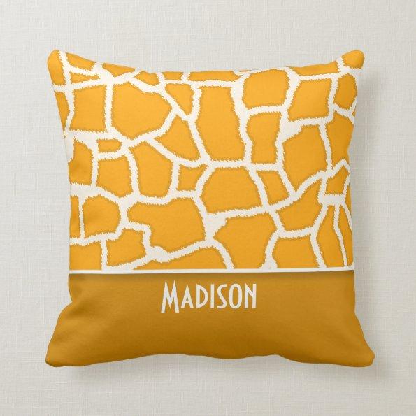 Amber Orange Giraffe Print; Personalized Throw Pillow