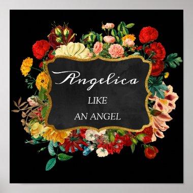 Angelica Name Meaning Vintage Floral Birthday Gift Poster
