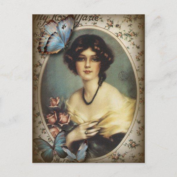 Antique Floral butterfly parisian girl victorian PostInvitations