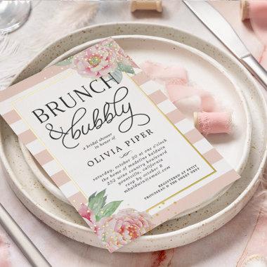 Antique Peony Brunch & Bubbly Bridal Shower Foil Invitations