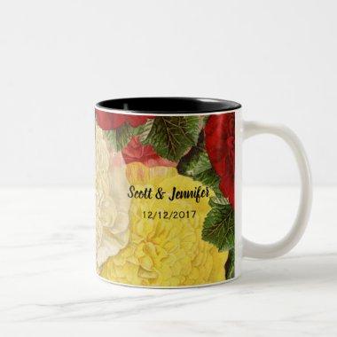 Antique Vintage Red White Pink Yellow Roses Two-Tone Coffee Mug