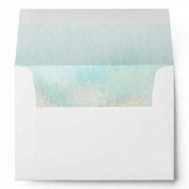 Aqua and Gold Watercolor Beach Wedding Invitations Envelope