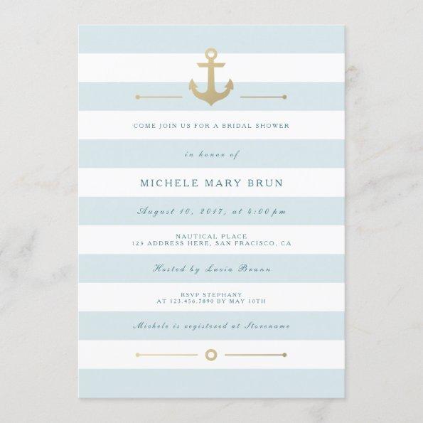 Aqua Blue Striped Nautical Bridal Shower Invite