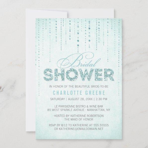 Aqua Glitter Look Bridal Shower Invitations