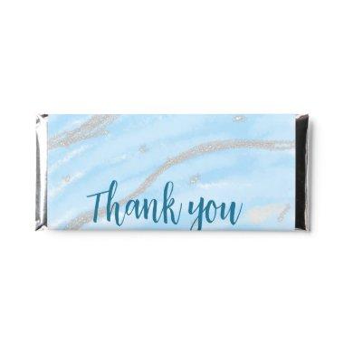 Aqua gold thank you add couple name date year text hershey bar favors