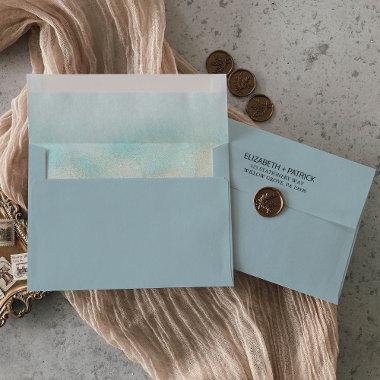 Aqua Gold Watercolor Baby Blue Wedding Invitations Envelope