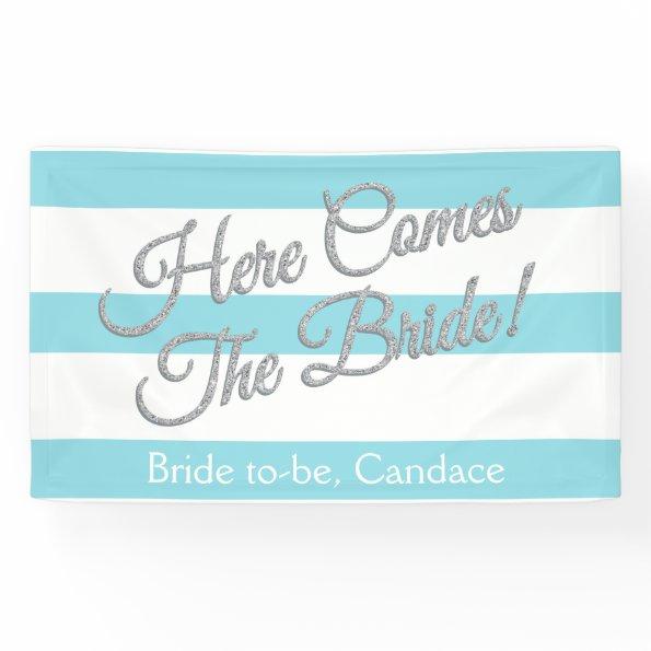 Aqua, Here Comes The Bride, Bridal Shower Banner
