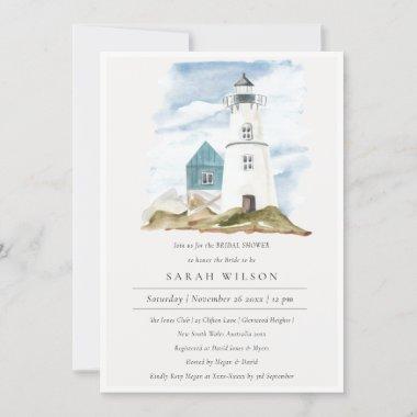 Aqua Lighthouse Mountains Bridal Shower Invite