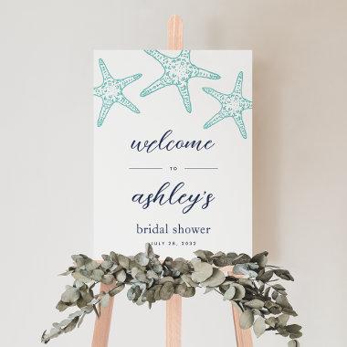 Aqua & Navy Starfish Bridal Shower Welcome Sign