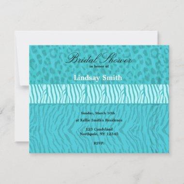 Aqua Wild Animal Print Bridal Shower Invitations
