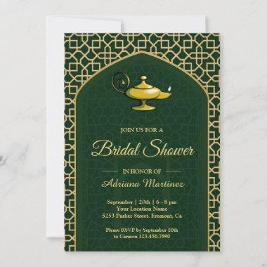 Arabian Nights Magic Lamp Green Bridal Shower Invitations