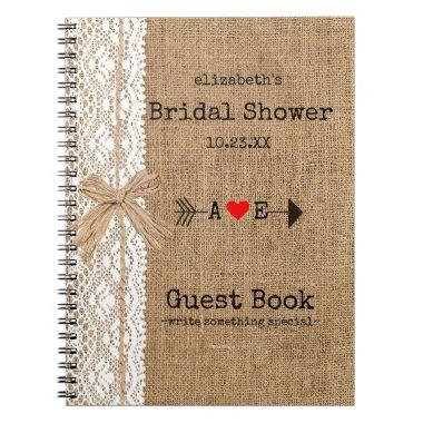 Arrow Burlap Lace Image Bridal Shower Guest Book |