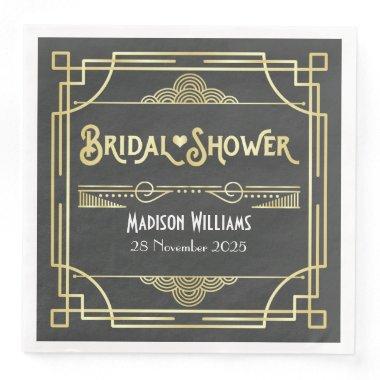 Art Deco Bridal Shower Elegant Gold Gray Retro Paper Dinner Napkins